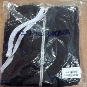 Fashion Nova Black Zip-Up Jacket with White Accents